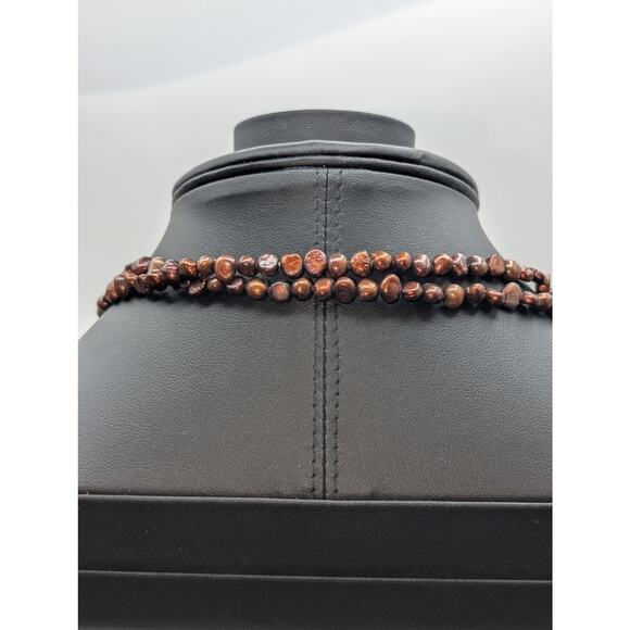 Vintage 52" Genuine Copper & Gold Lariat Style Open Ended Pearl Necklace - Picture 7 of 8